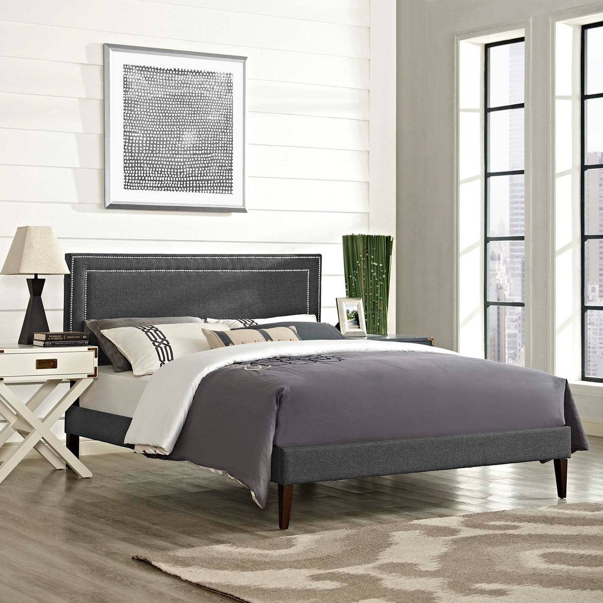 Virginia Fabric Platform Bed with Squared Tapered Legs