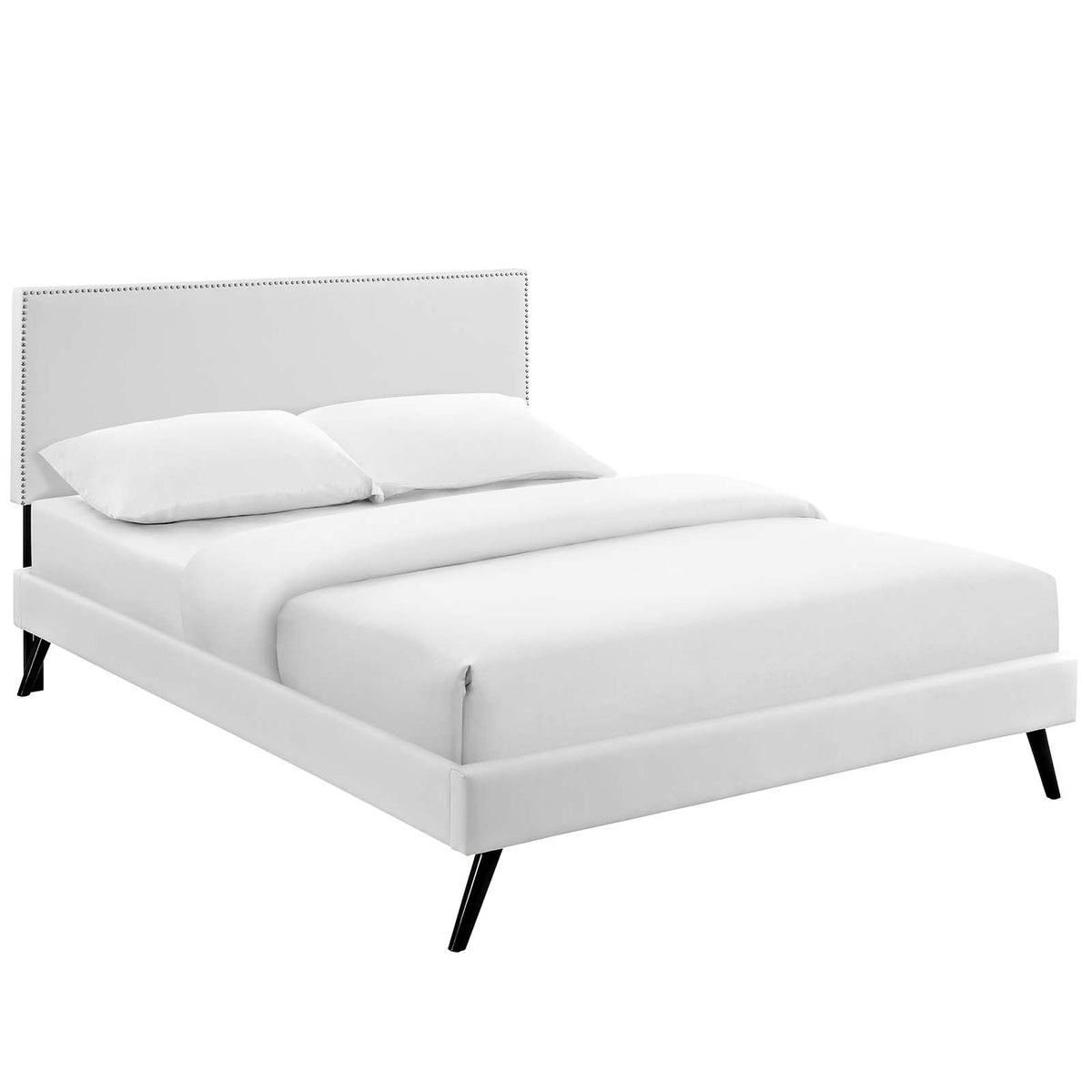 Macie Vinyl Platform Bed with Round Splayed Legs
