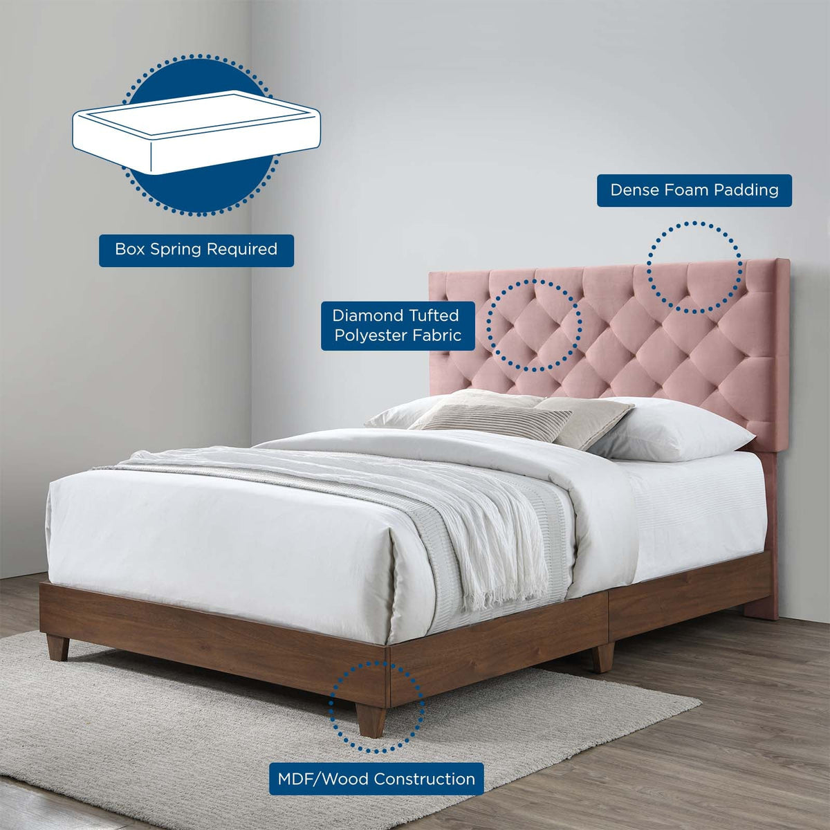 Rhiannon Diamond Tufted Upholstered Fabric Bed