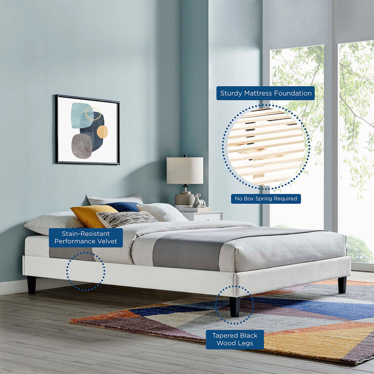 Reign Performance Velvet Platform Bed Frame