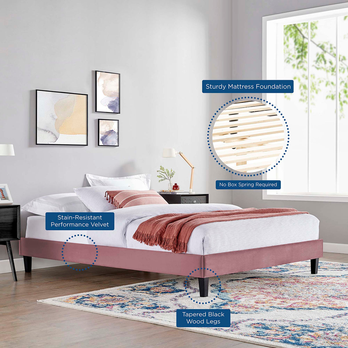 Reign Performance Velvet Platform Bed Frame