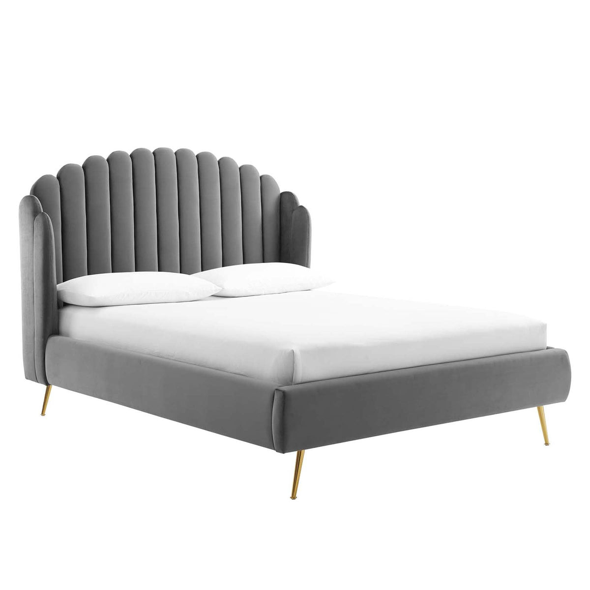 Lana Performance Velvet Queen Wingback Platform Bed, Gray - view 1