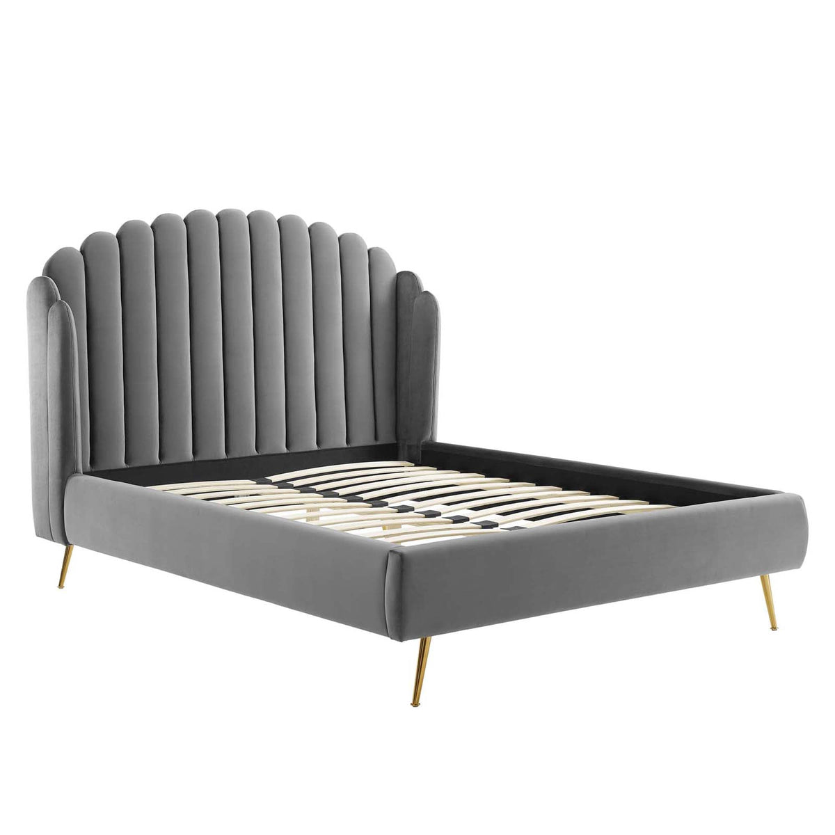 Lana Performance Velvet Queen Wingback Platform Bed, Gray - view 2