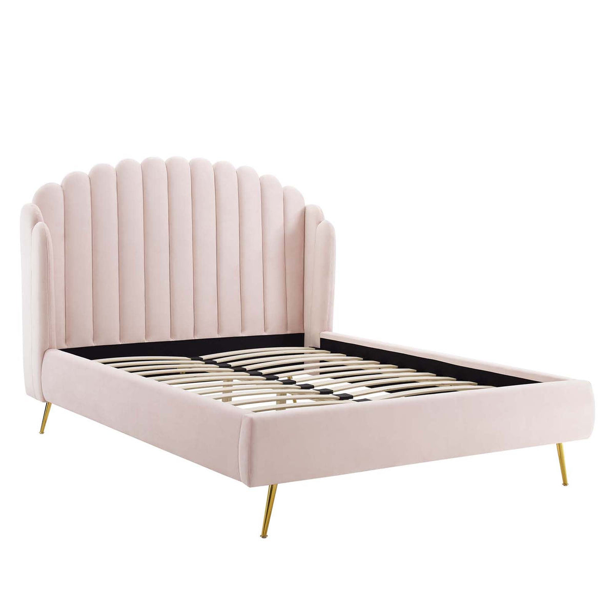 Lana Performance Velvet Queen Wingback Platform Bed, Pink - view 2