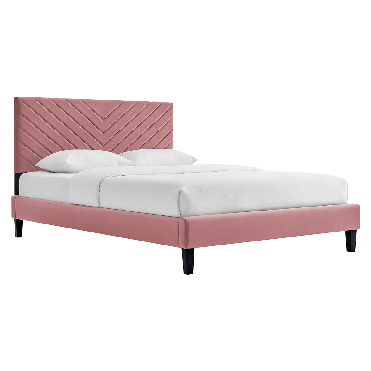 Roxanne Performance Velvet Platform Bed With Black Wood Legs - view 3