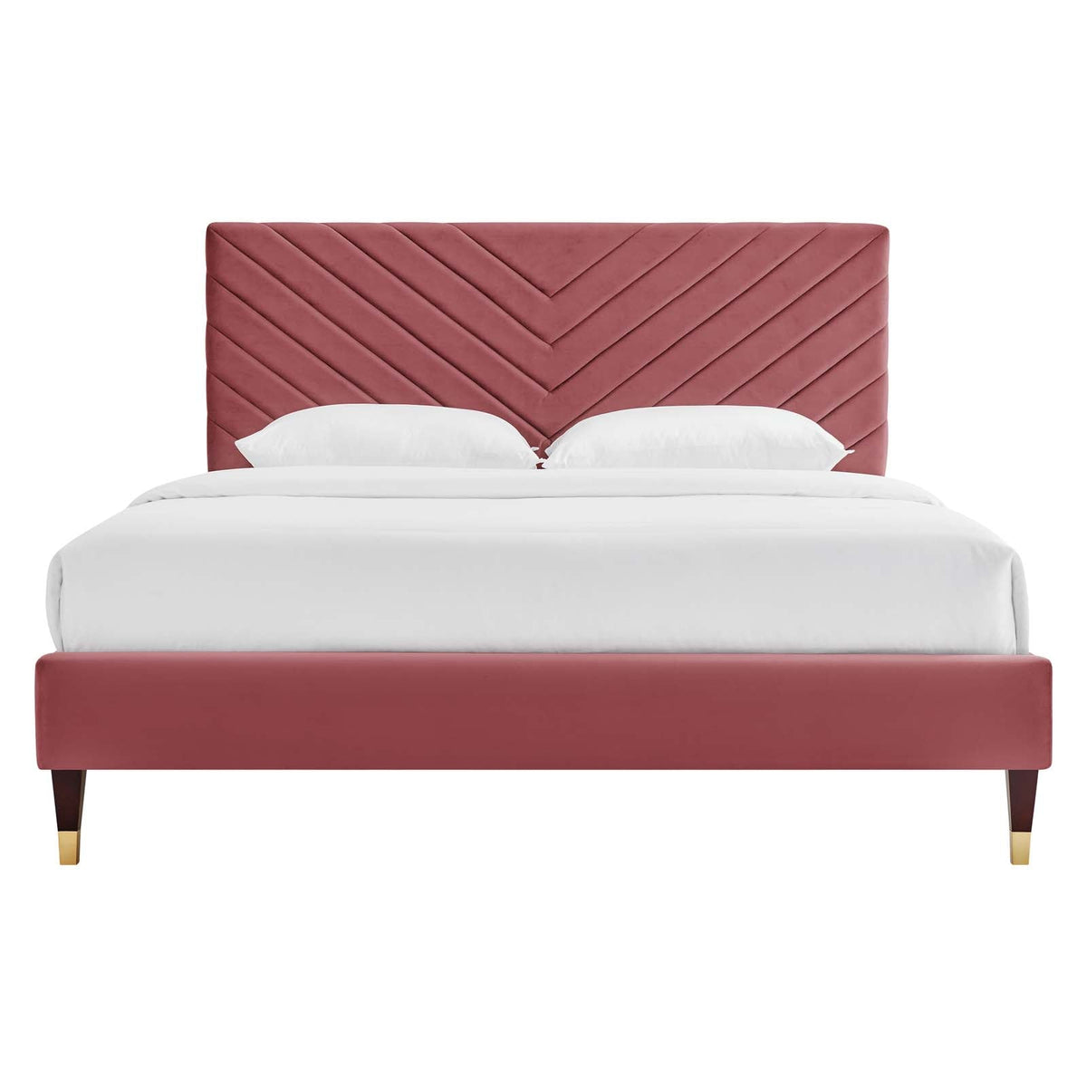 Roxanne Performance Velvet Platform Bed With Wood and Gold Legs - view 7