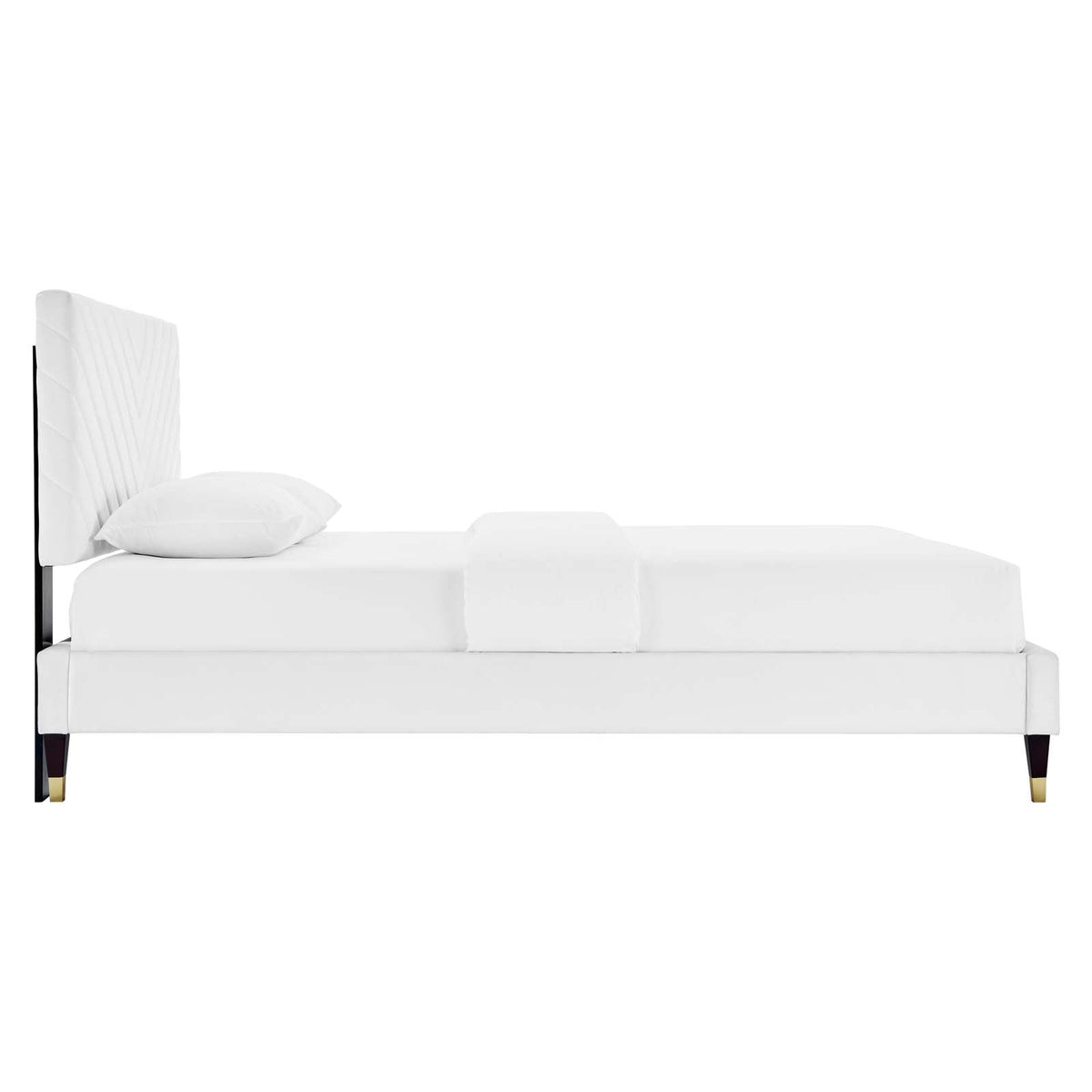 Roxanne Performance Velvet Platform Bed With Wood and Gold Legs - view 6