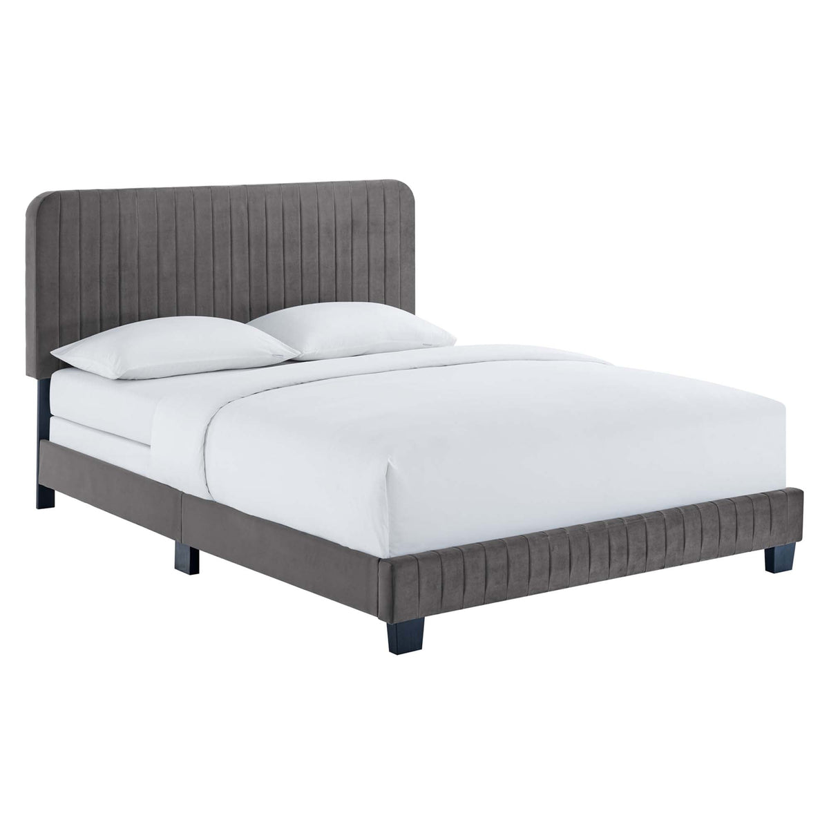 Celine Channel Tufted Performance Velvet Bed, King, Gray - view 1