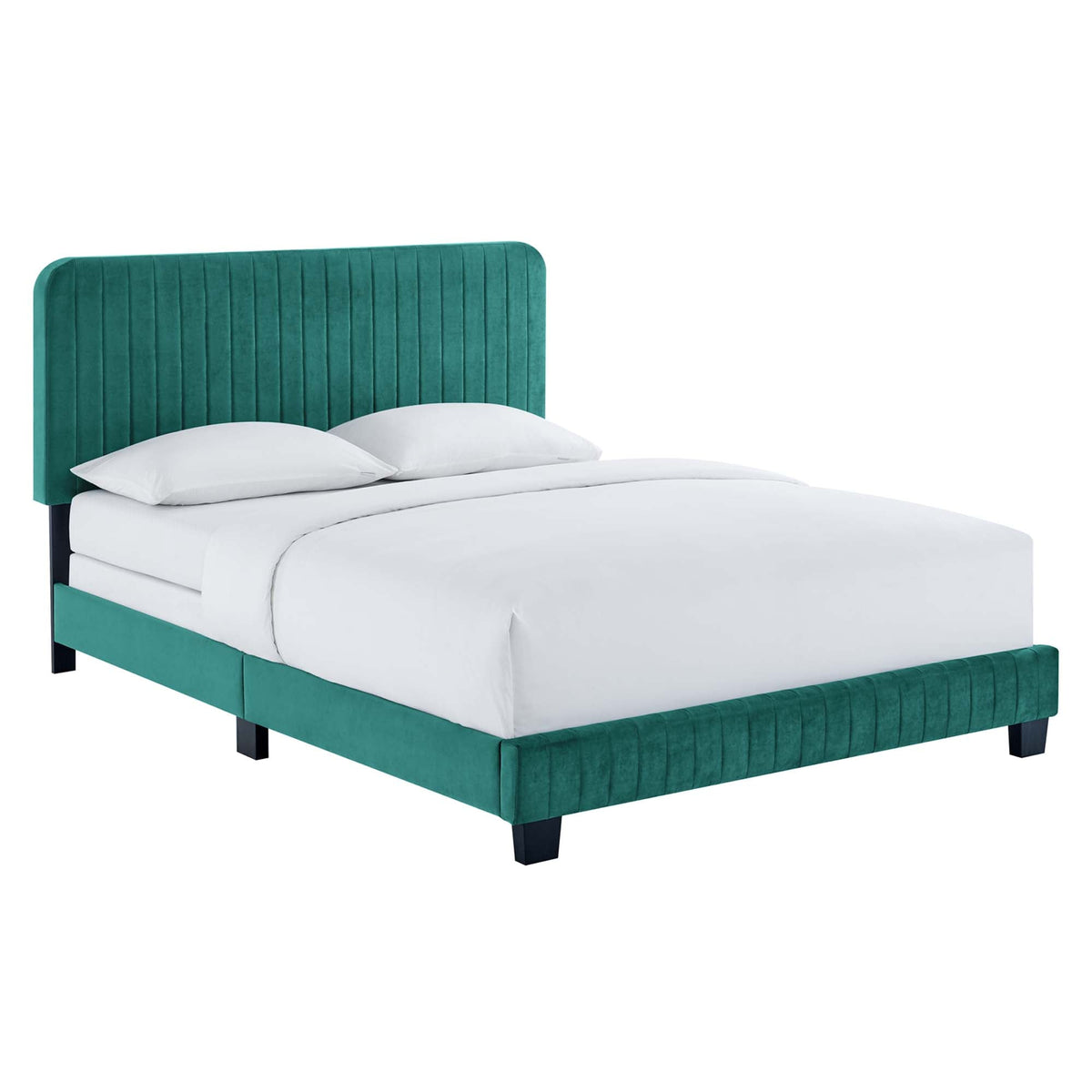 Celine Channel Tufted Performance Velvet Bed, King, Teal - view 1