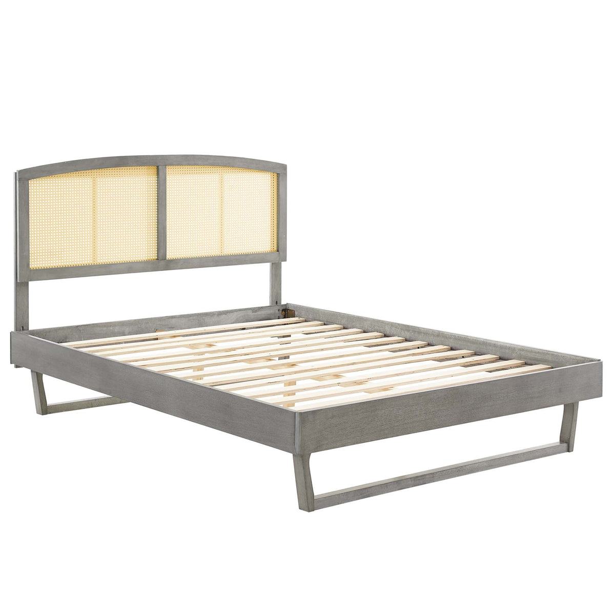 Sierra Cane and Wood Platform Bed With Angular Legs, Queen, Gray - view 2