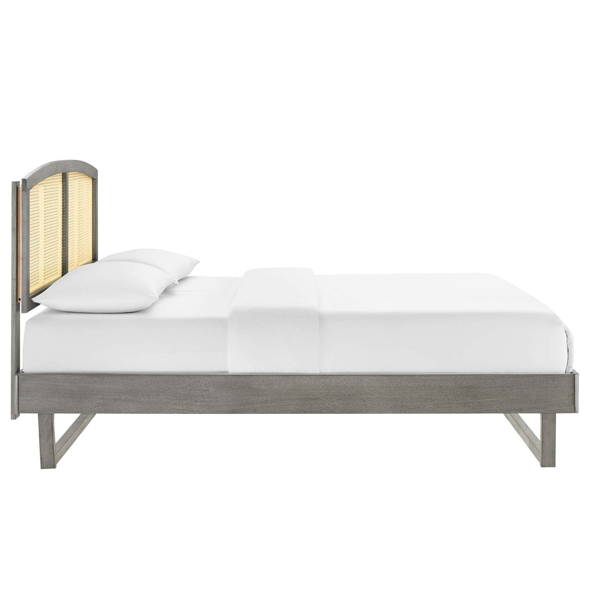 Sierra Cane and Wood Platform Bed With Angular Legs, Queen, Gray - view 3