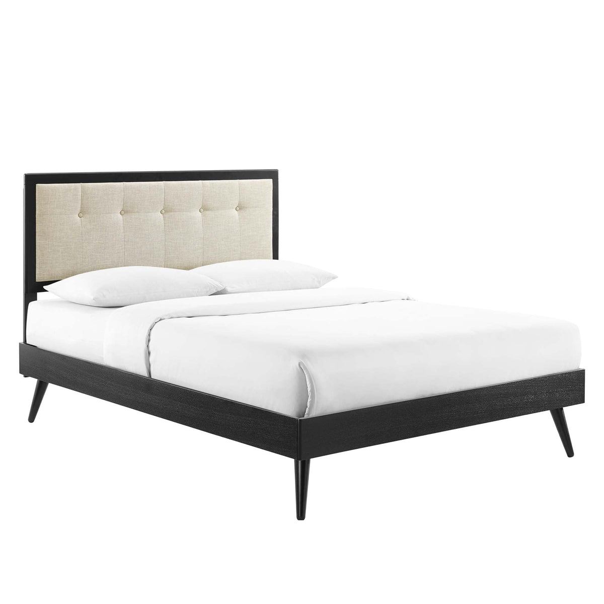 Willow Wood Platform Bed With Splayed Legs, Queen, Black Beige - view 1