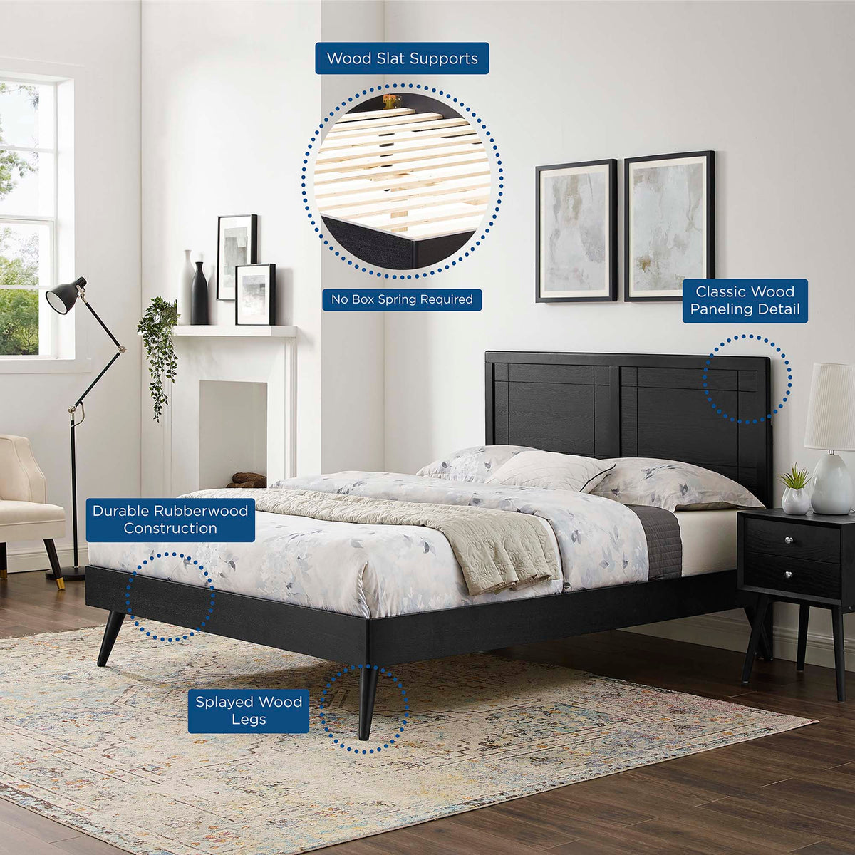 Marlee Wood Platform Bed With Splayed Legs