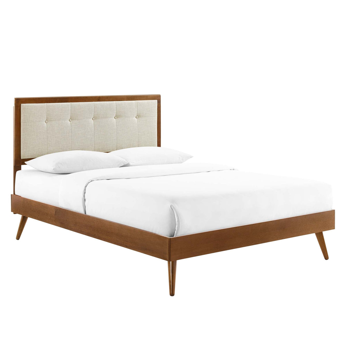 Willow Wood Platform Bed With Splayed Legs, King, Walnut Beige - view 1