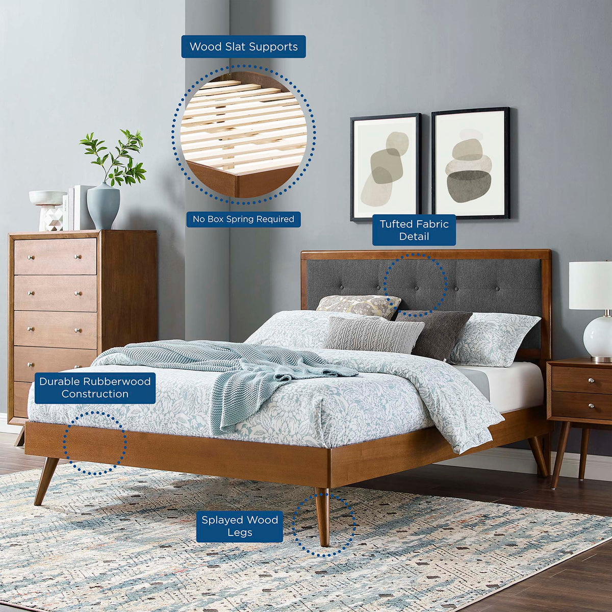 Willow Wood Platform Bed With Splayed Legs
