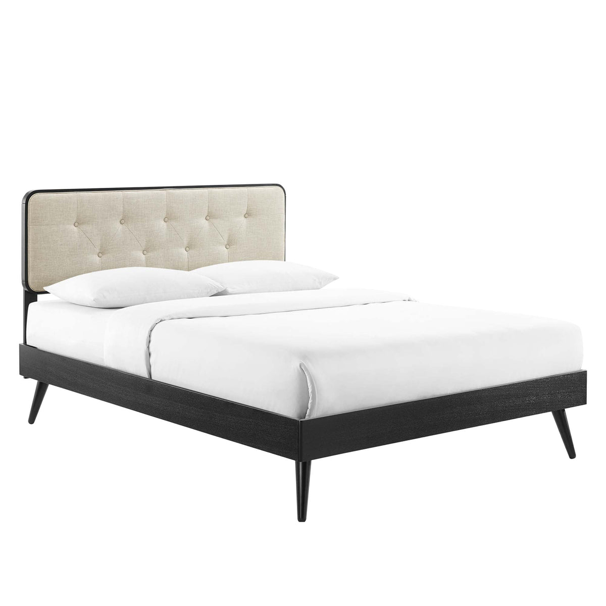 Bridgette Wood Platform Bed With Splayed Legs, Full, Black Beige - view 1