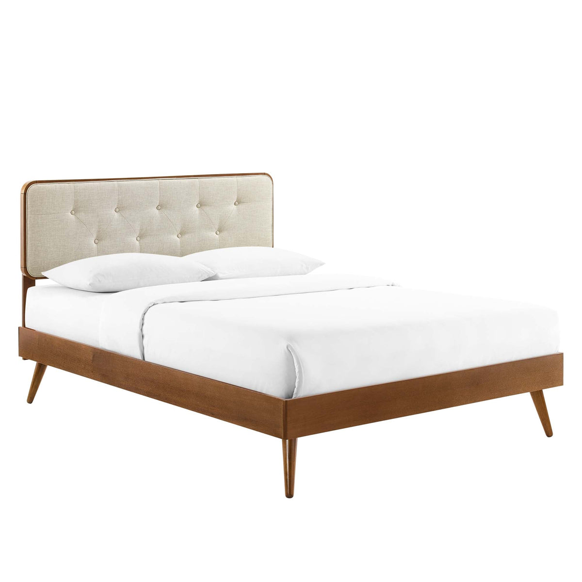 Bridgette Wood Platform Bed With Splayed Legs, Full, Walnut Beige - view 1