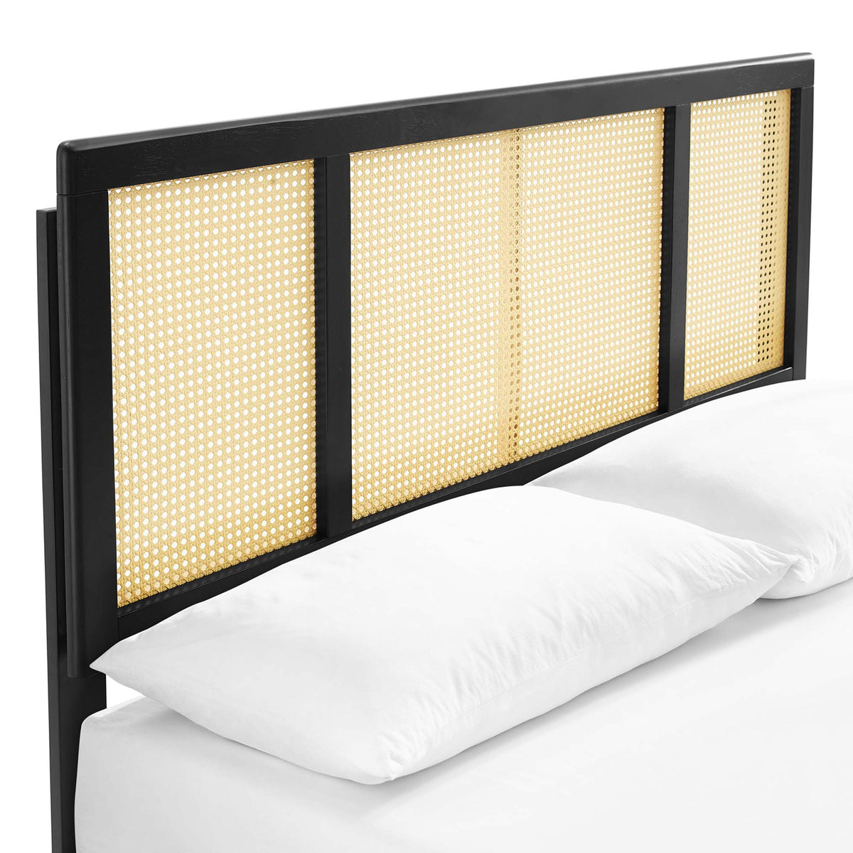Kelsea Cane and Wood Platform Bed With Splayed Legs
