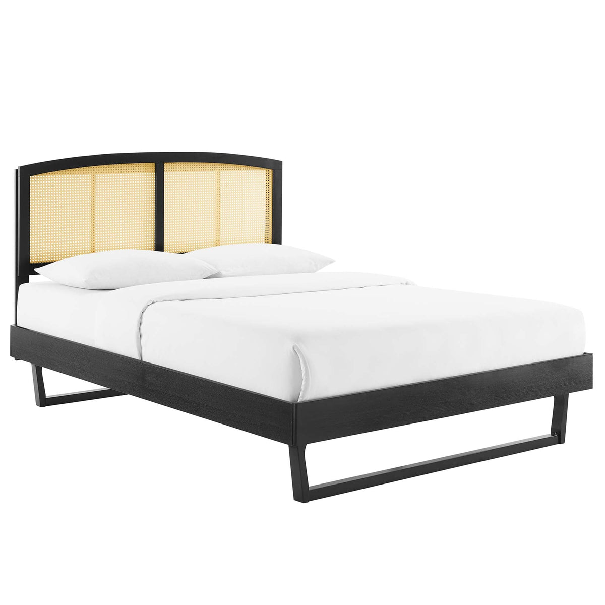 Sierra Cane and Wood Platform Bed With Angular Legs, Full, Black - view 1
