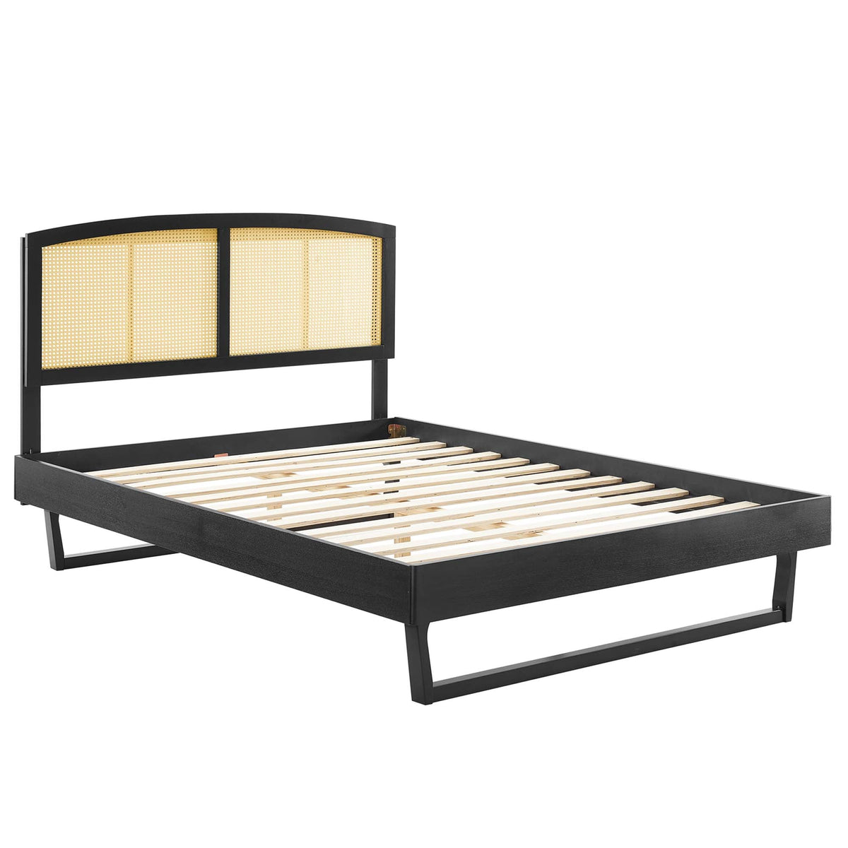 Sierra Cane and Wood Platform Bed With Angular Legs, Full, Black - view 2