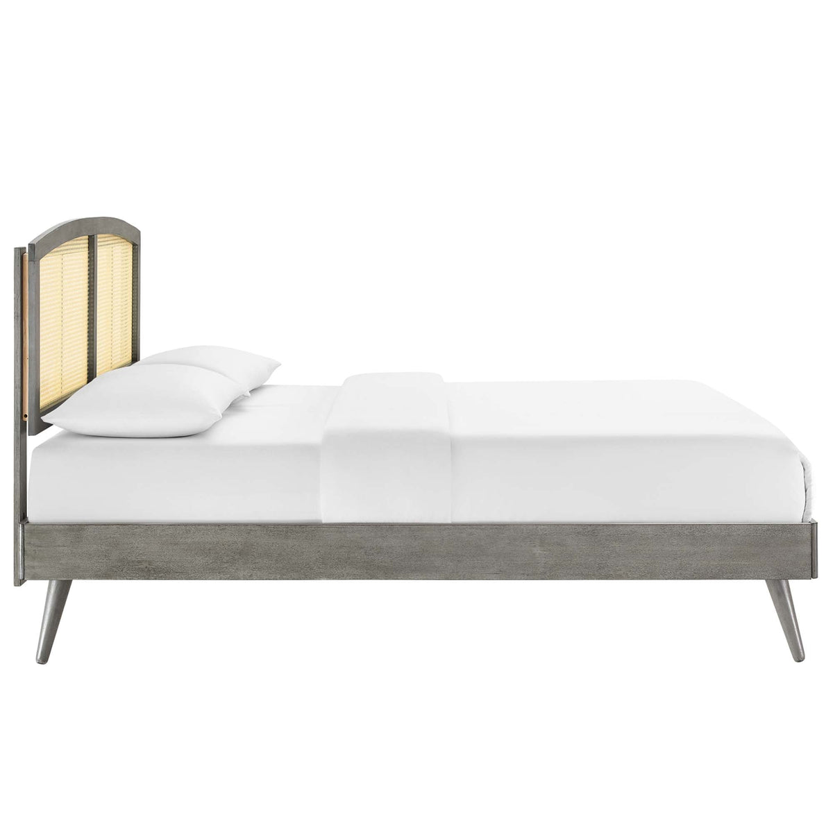Sierra Cane and Wood Platform Bed With Splayed Legs
