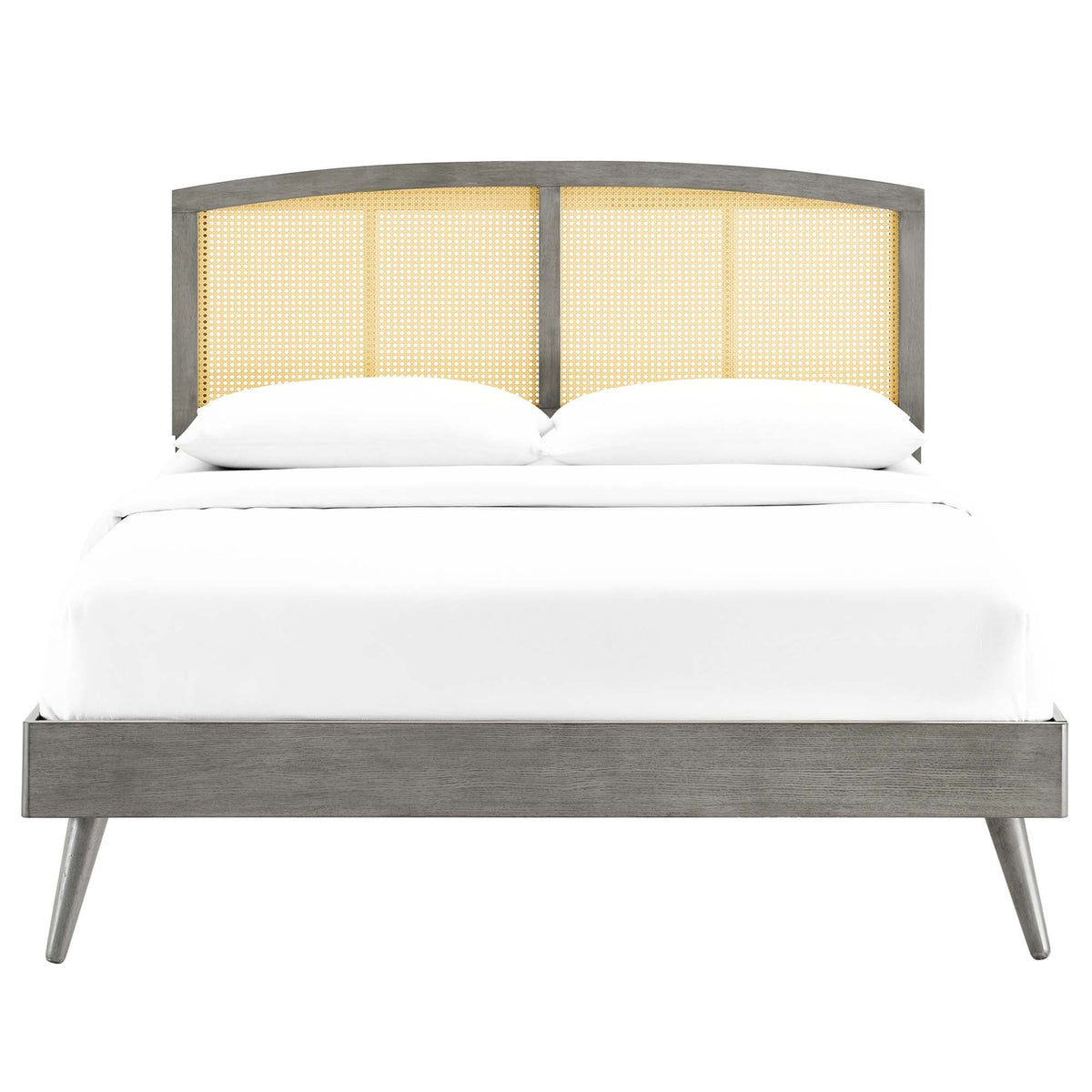 Sierra Cane and Wood Platform Bed With Splayed Legs