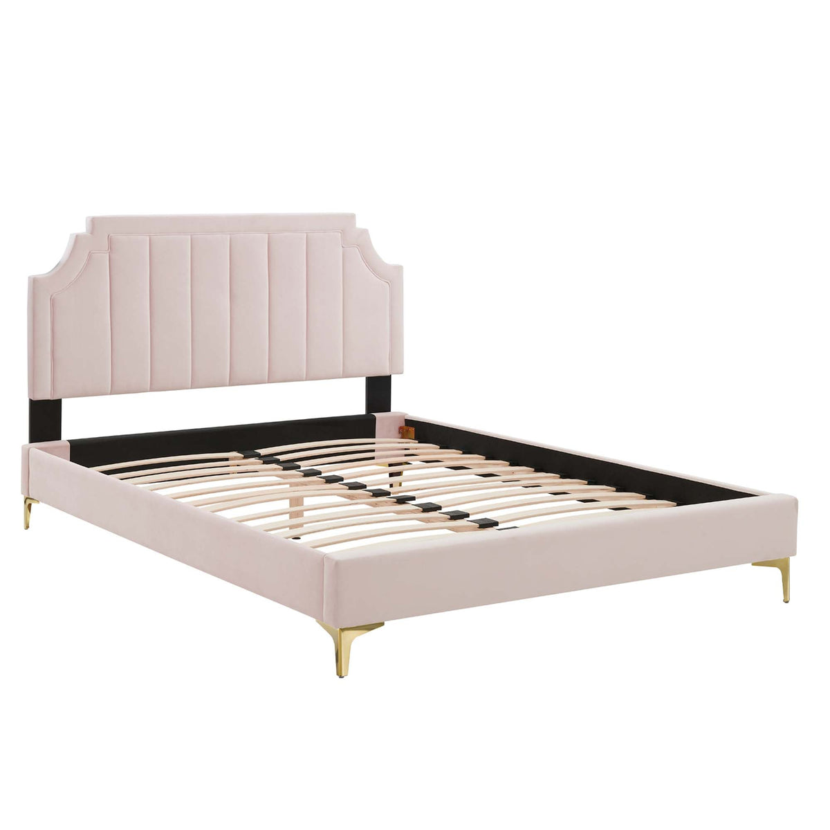 Sienna Performance Velvet Platform Bed With Gold Metal Legs - view 11