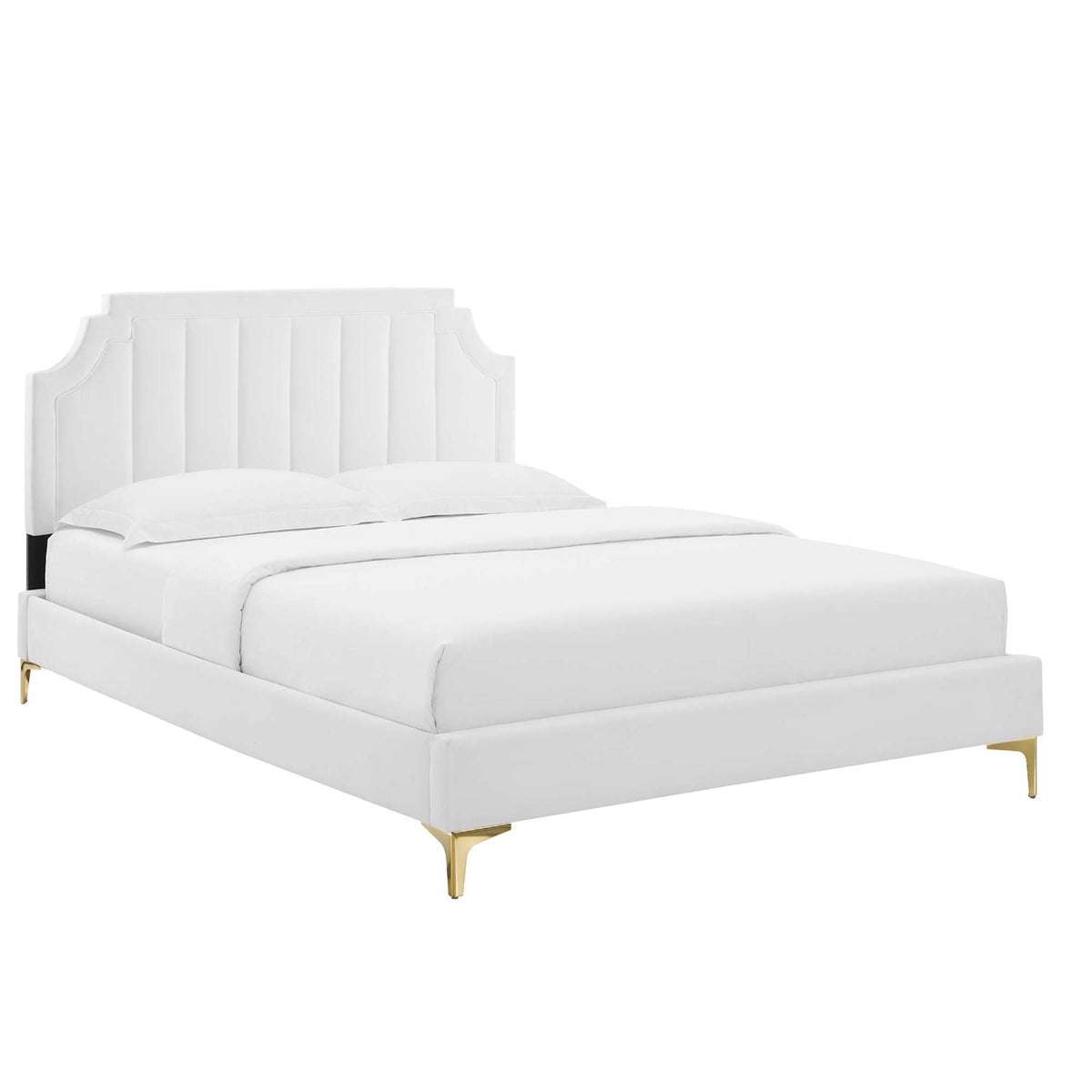 Sienna Performance Velvet Platform Bed With Gold Metal Legs - view 4