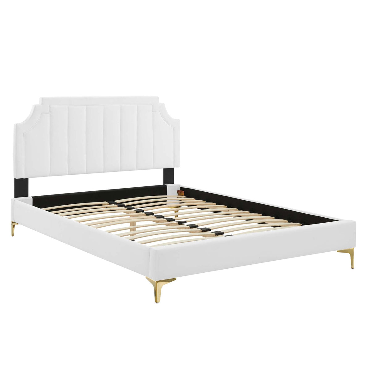 Sienna Performance Velvet Platform Bed With Gold Metal Legs - view 12