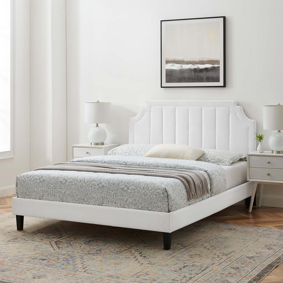 Sienna Performance Velvet Platform Bed With Black Wood Legs - view 58
