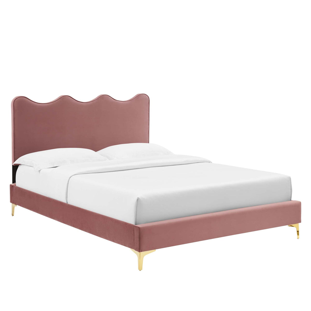 Current Performance Velvet Platform Bed With Gold Metal Legs, Twin, Dusty Rose - view 1