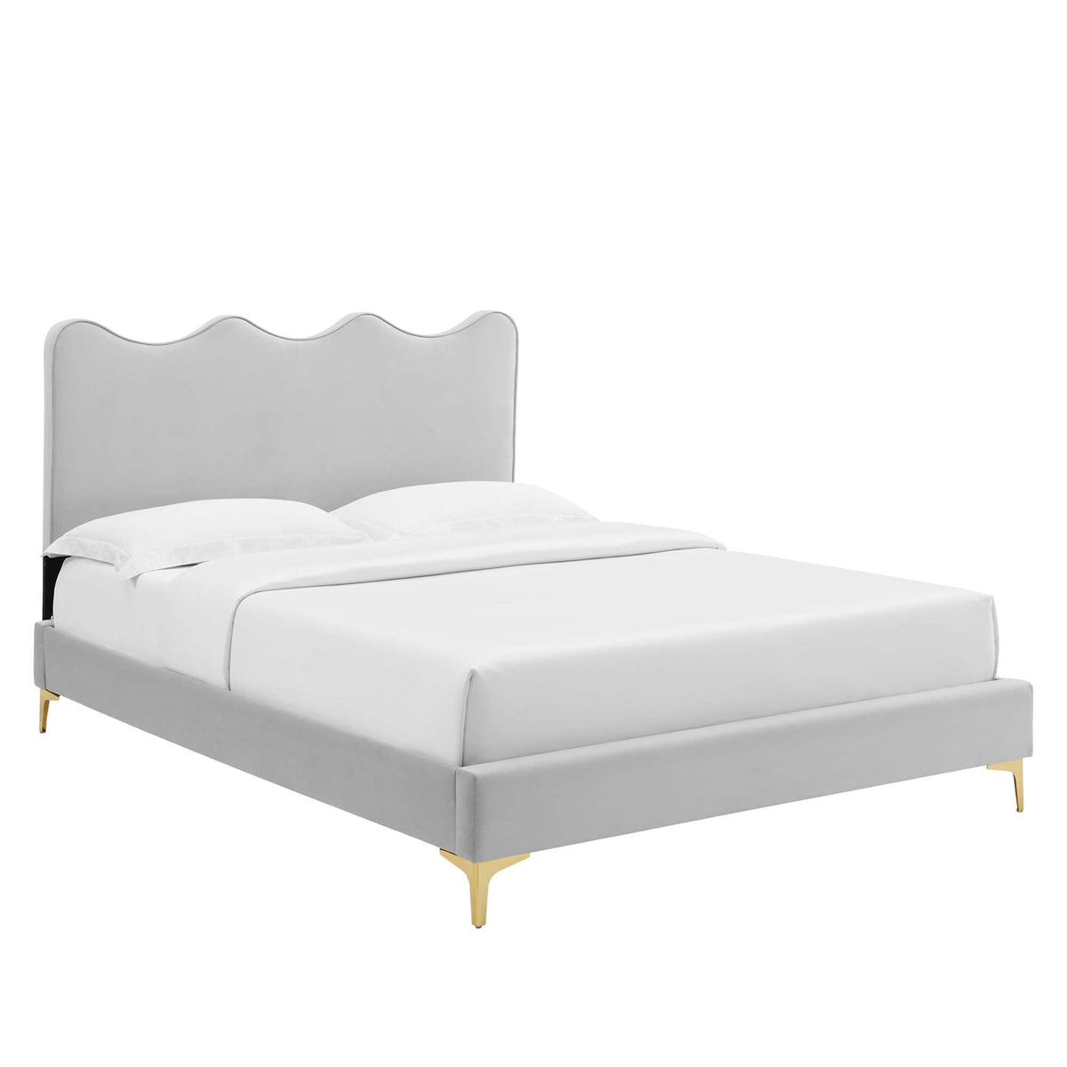 Current Performance Velvet Platform Bed With Gold Metal Legs, Twin, Light Gray - view 1