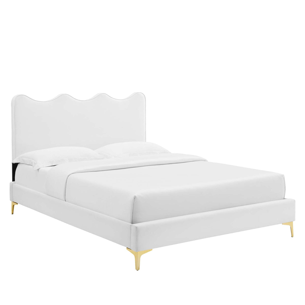 Current Performance Velvet Platform Bed With Gold Metal Legs, Twin, White - view 1