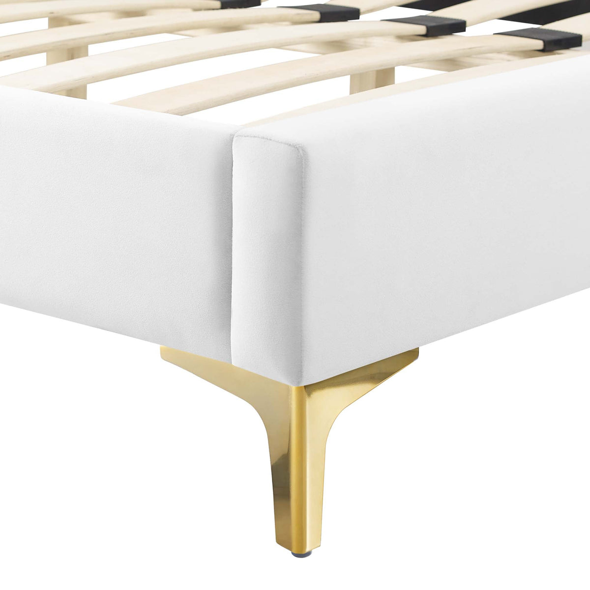 Gwyneth Tufted Performance Velvet Platform Bed With Gold Metal Legs