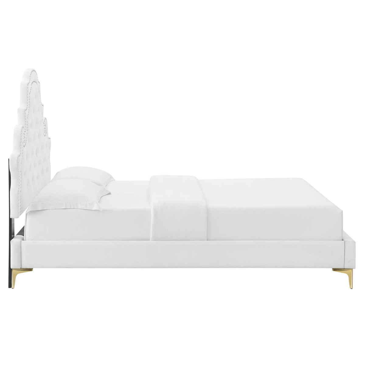 Gwyneth Tufted Performance Velvet Platform Bed With Gold Metal Legs