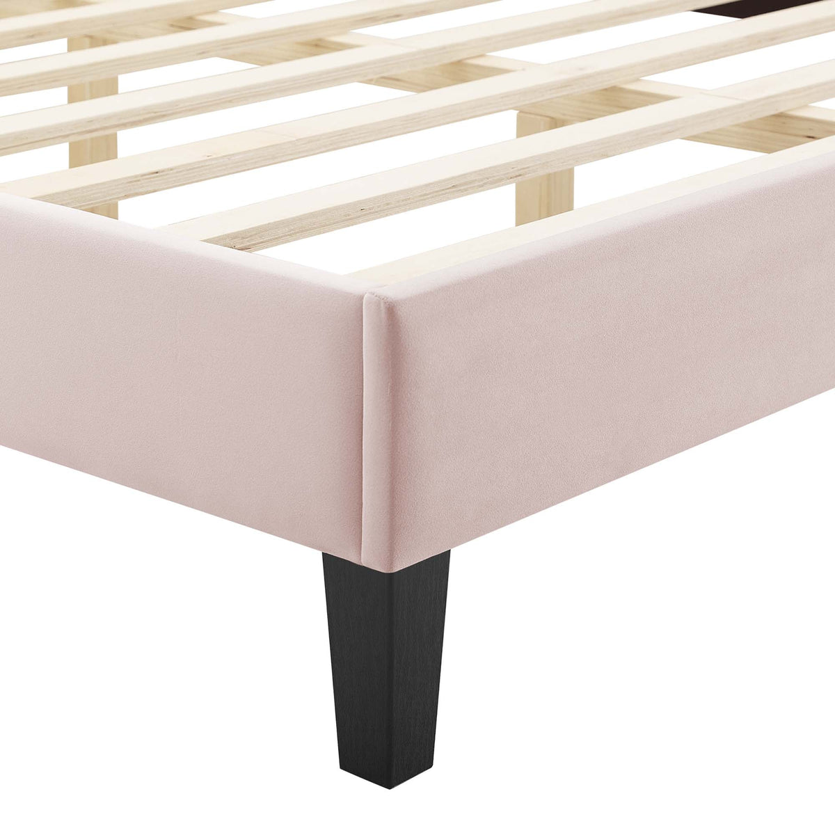 Gwyneth Tufted Performance Velvet Platform Bed With Black Wood Legs