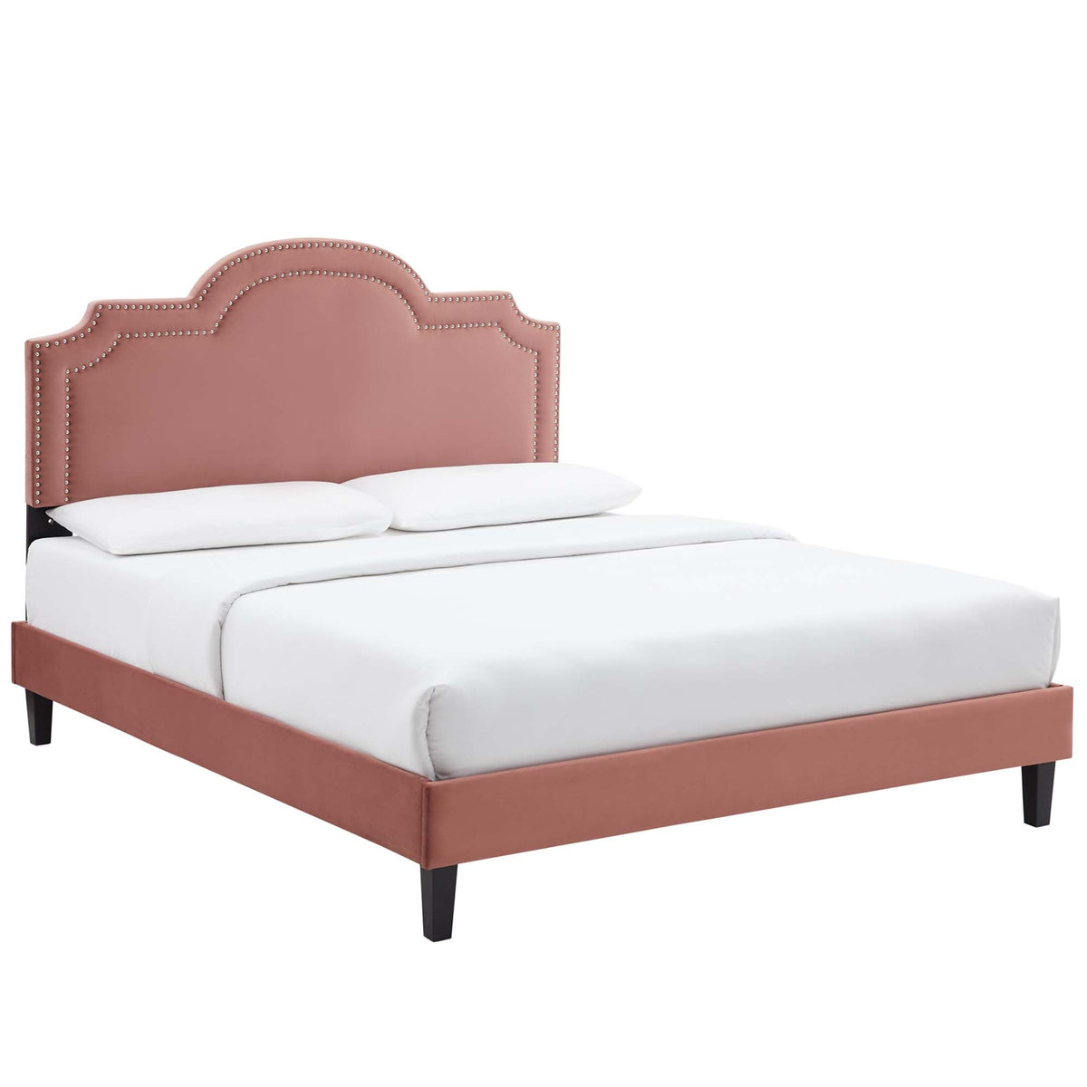 Aviana Performance Velvet Bed With Black Wood Legs, King, Dusty Rose - view 1