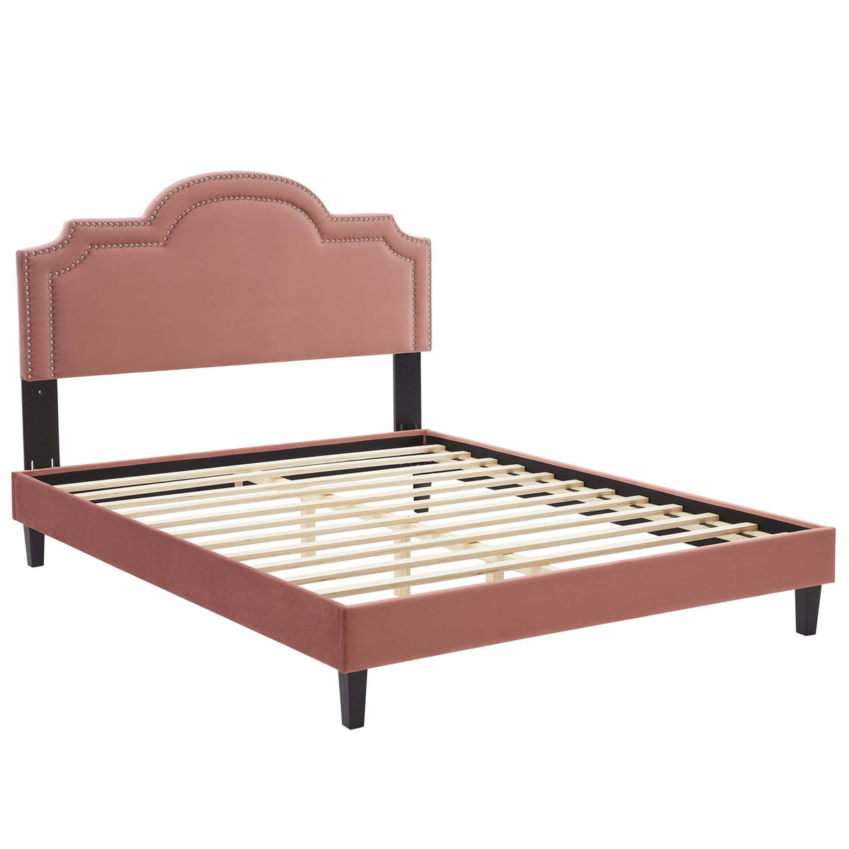 Aviana Performance Velvet Bed With Black Wood Legs, King, Dusty Rose - view 2