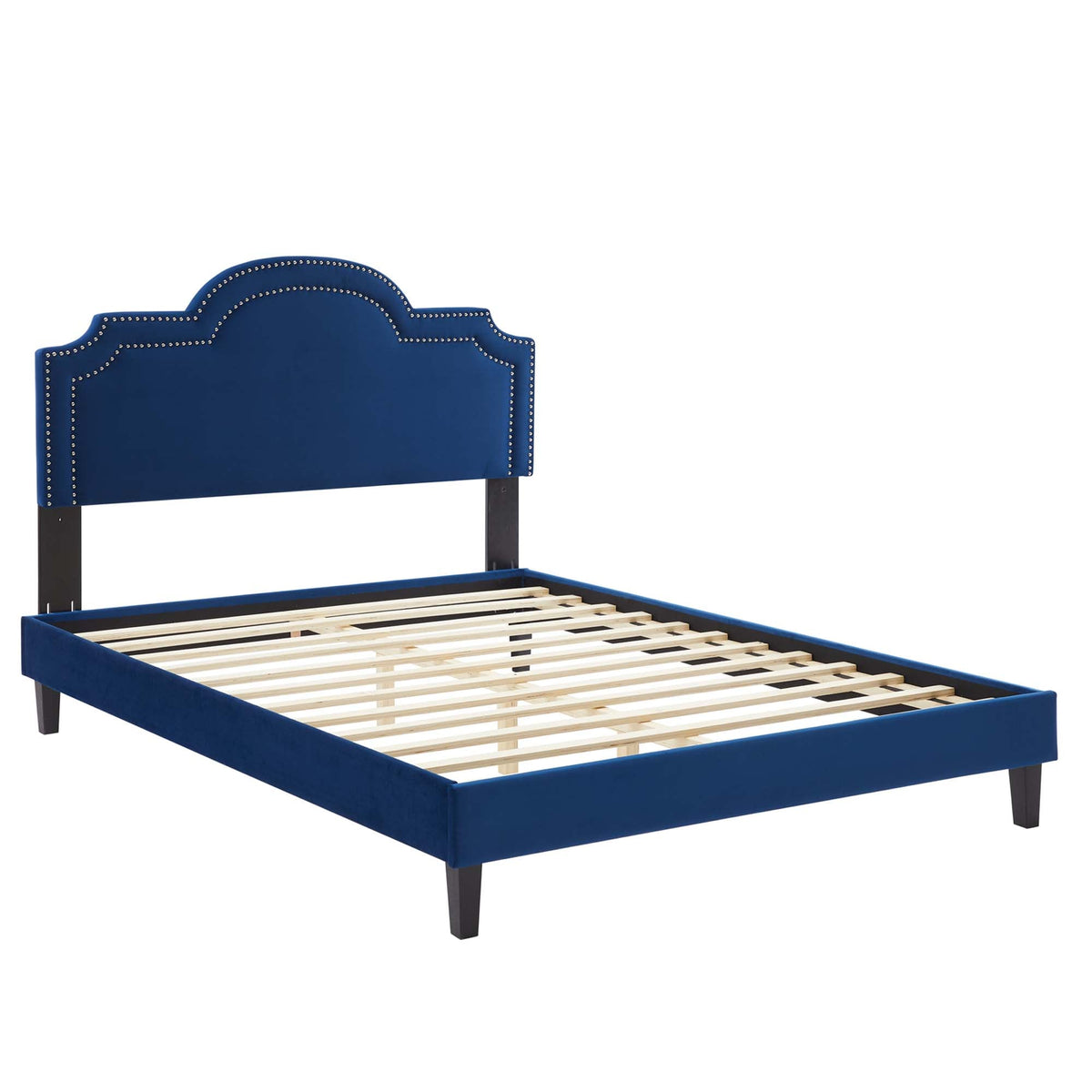 Aviana Performance Velvet Bed With Black Wood Legs, King, Navy - view 2