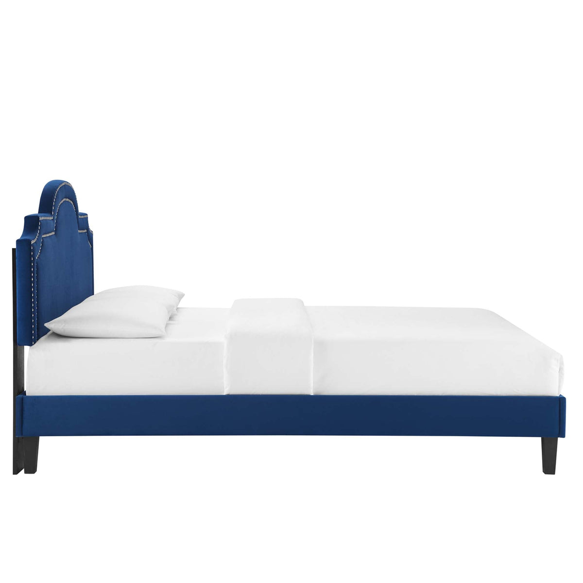 Aviana Performance Velvet Bed With Black Wood Legs, King, Navy - view 3