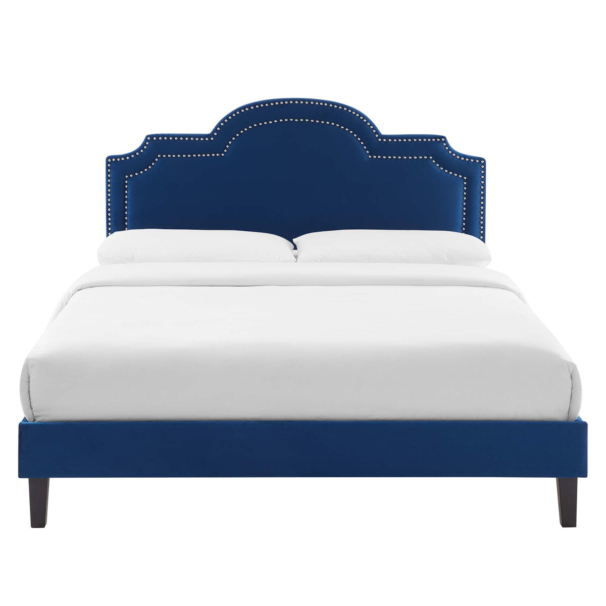 Aviana Performance Velvet Bed With Black Wood Legs, King, Navy - view 4