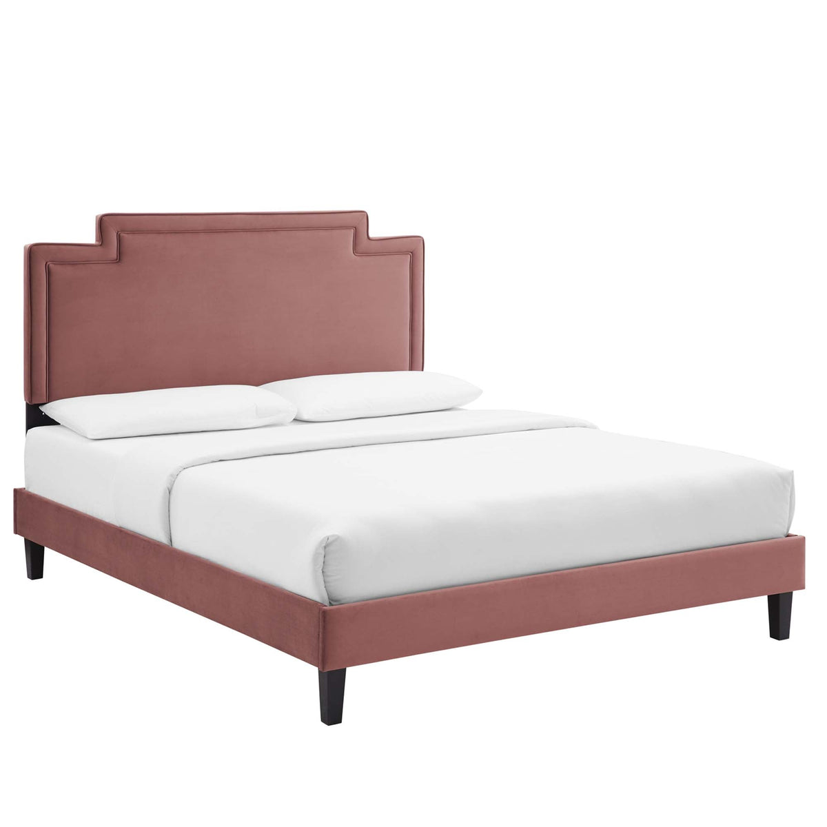 Liva Performance Velvet Bed With Black Wood Legs, King, Dusty Rose - view 1