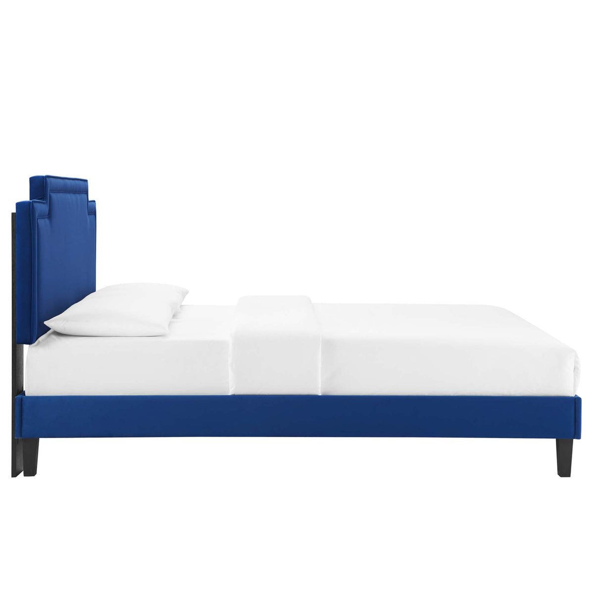 Liva Performance Velvet Bed With Black Wood Legs, King, Navy - view 3