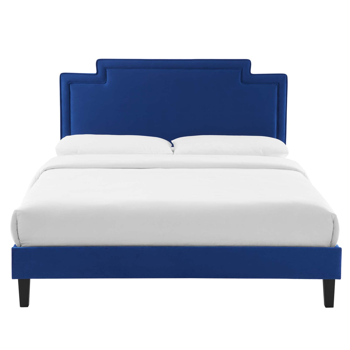 Liva Performance Velvet Bed With Black Wood Legs, King, Navy - view 4