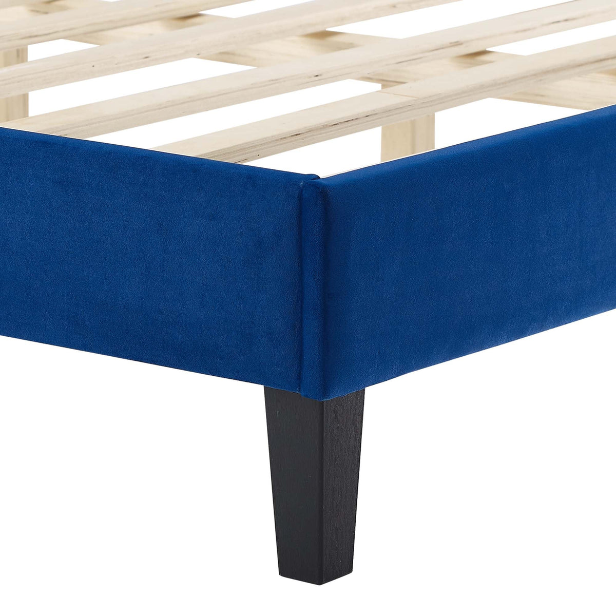 Liva Performance Velvet Bed With Black Wood Legs, King, Navy - view 5