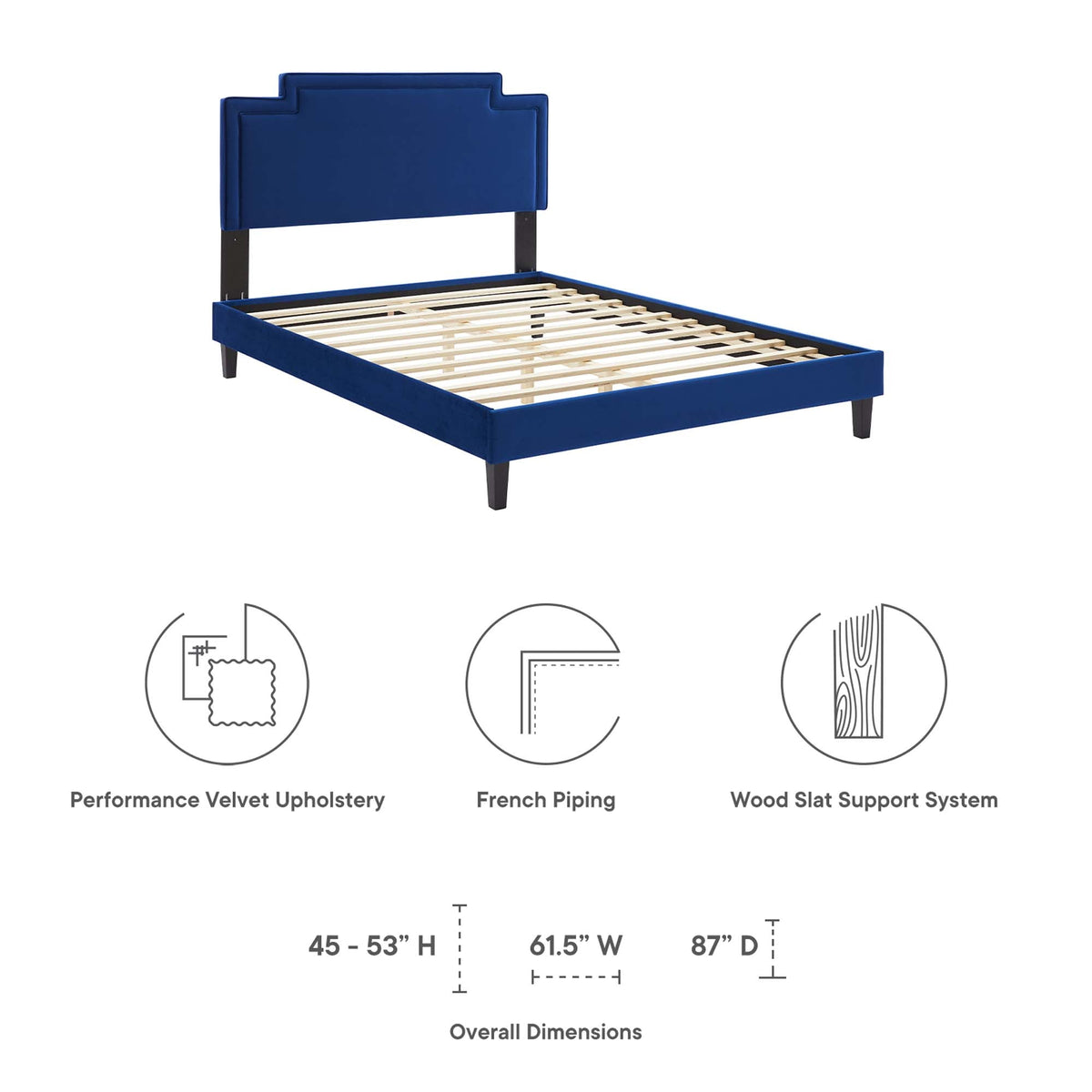 Liva Performance Velvet Bed With Black Wood Legs, King, Navy - view 7