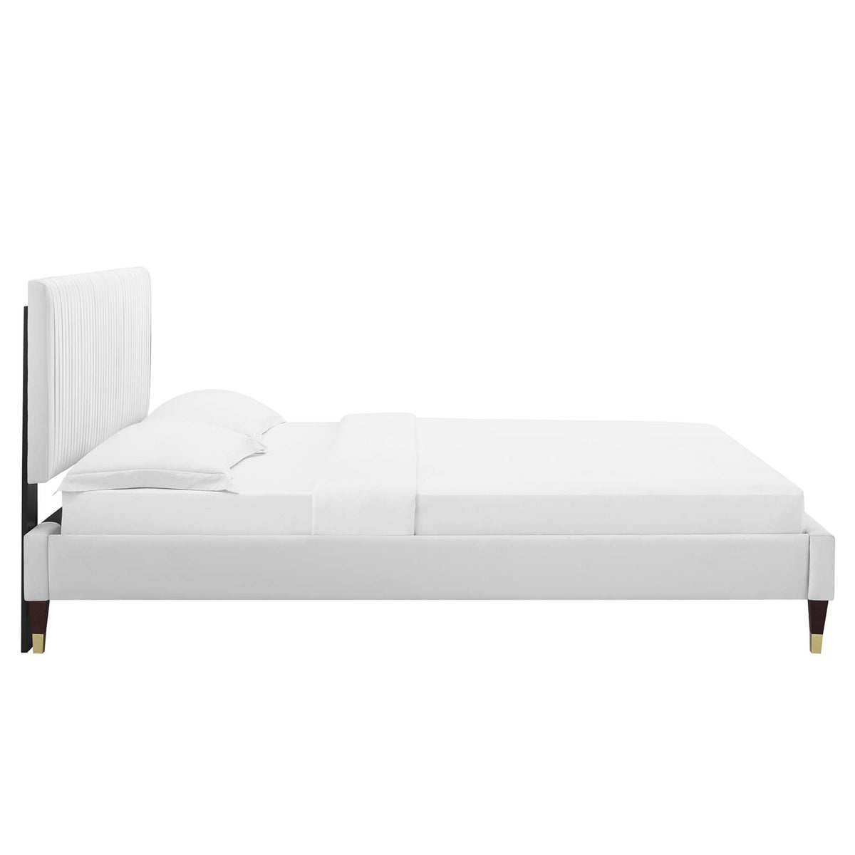 Peyton Performance Velvet Platform Bed With Wood and Gold Legs