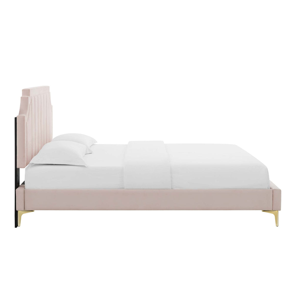Sienna Performance Velvet Platform Bed With Gold Metal Legs - view 21