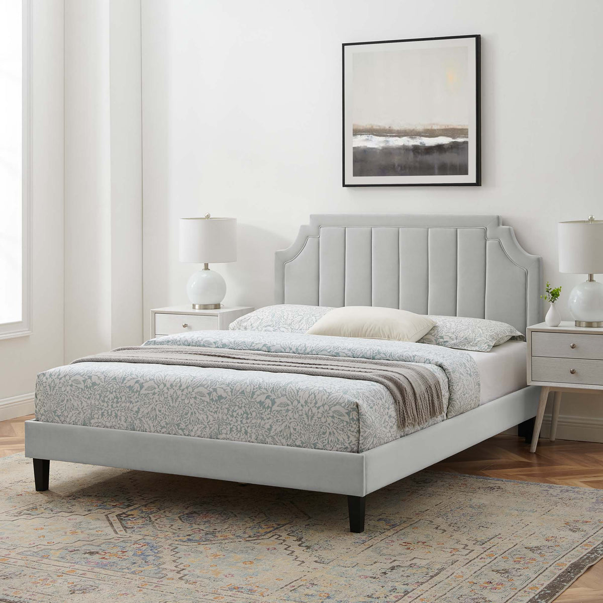 Sienna Performance Velvet Platform Bed With Black Wood Legs - view 56