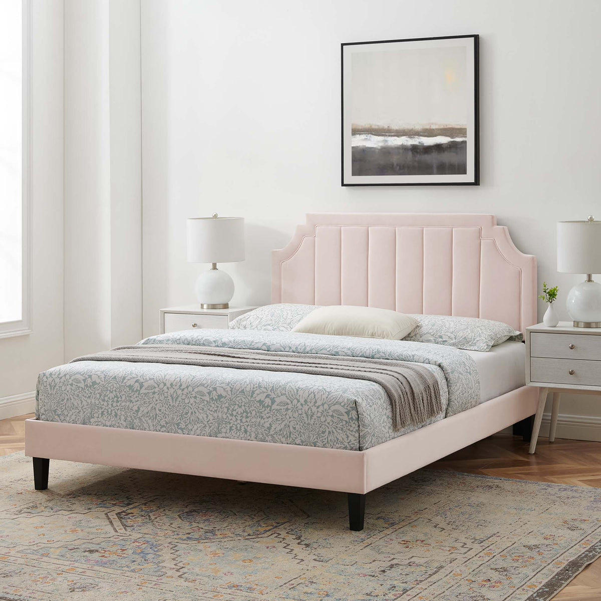 Sienna Performance Velvet Platform Bed With Black Wood Legs - view 59